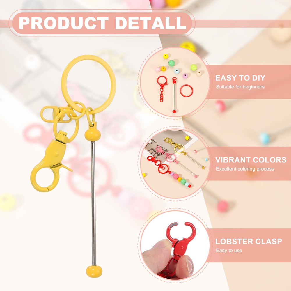 18Pcs Beadable Keychains, DIY Beaded Keychain Making Kit, Candy Yellow