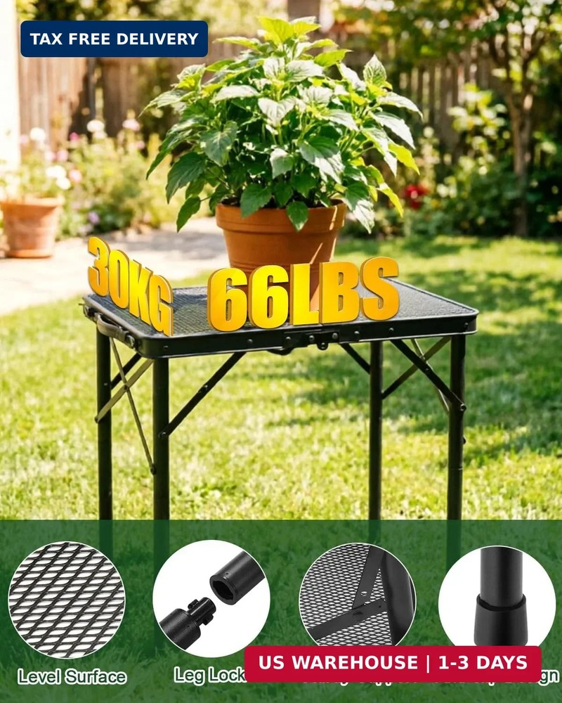 2Ft Small Folding Table with Carry Handle, Camping Table Adjustable Height 10.6-