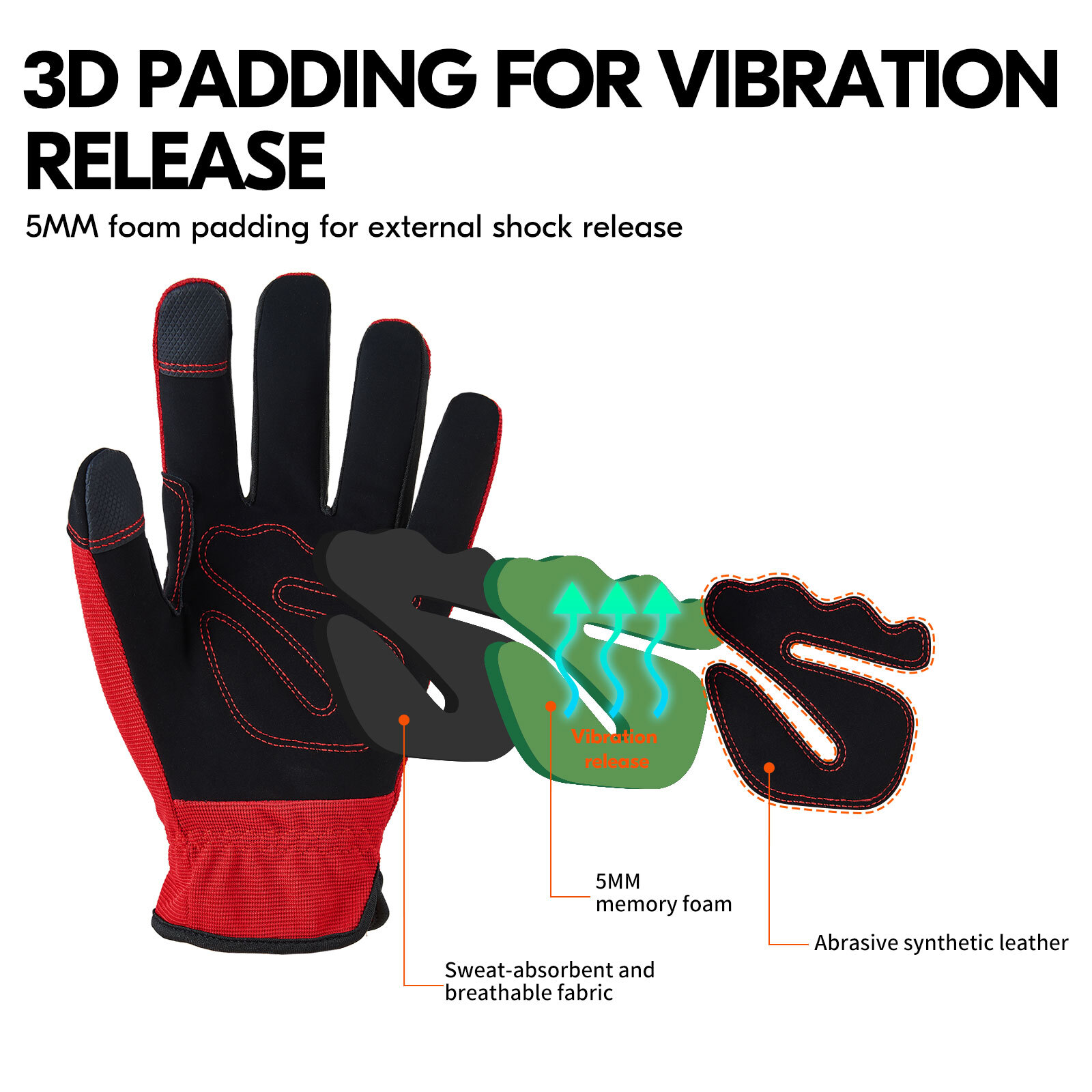 Vgo 1/3Pairs Synthetic Leather Work Gloves, Light duty Mechanic Gloves(NB7581)