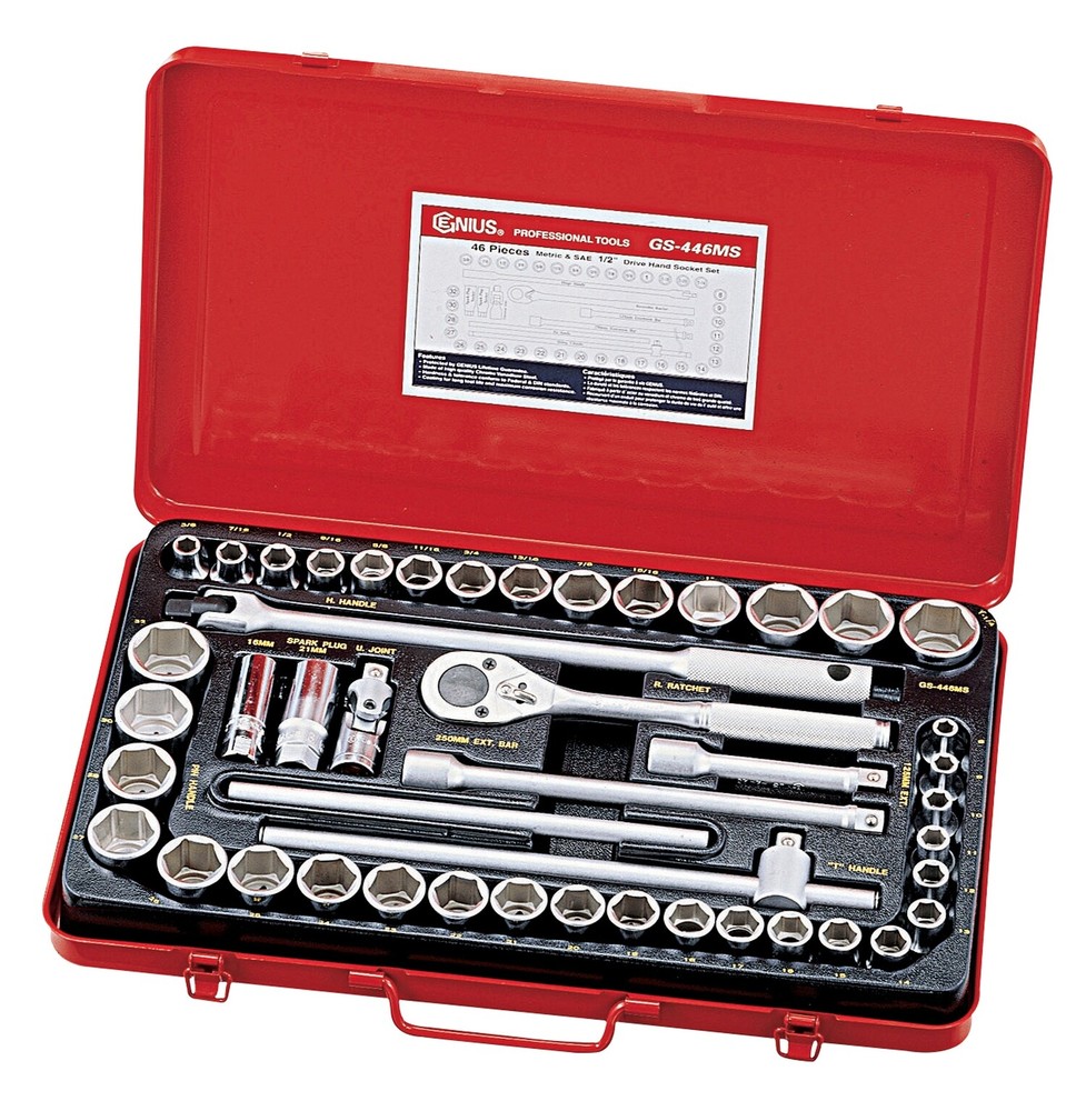 Genius Tools 46 Piece 1/2" Dr. Metric & SAE Hand Socket Set - GS-446MS