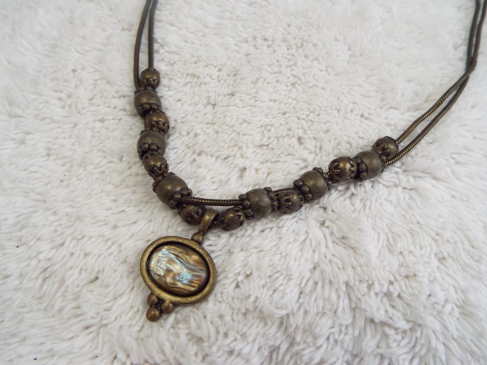 CHICO'S Brass Bead Pendant Necklace (C20)