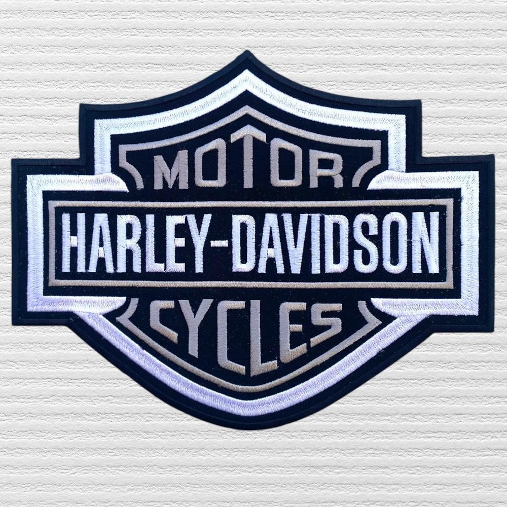 Harley Davidson Motorcycle Bar & Shield 9.25" Gray Sew On Patch