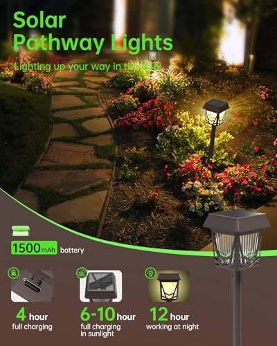 Solar Graden Lights, 6 Pack Bright Pathway Lights with Large Panel, 36H Brown