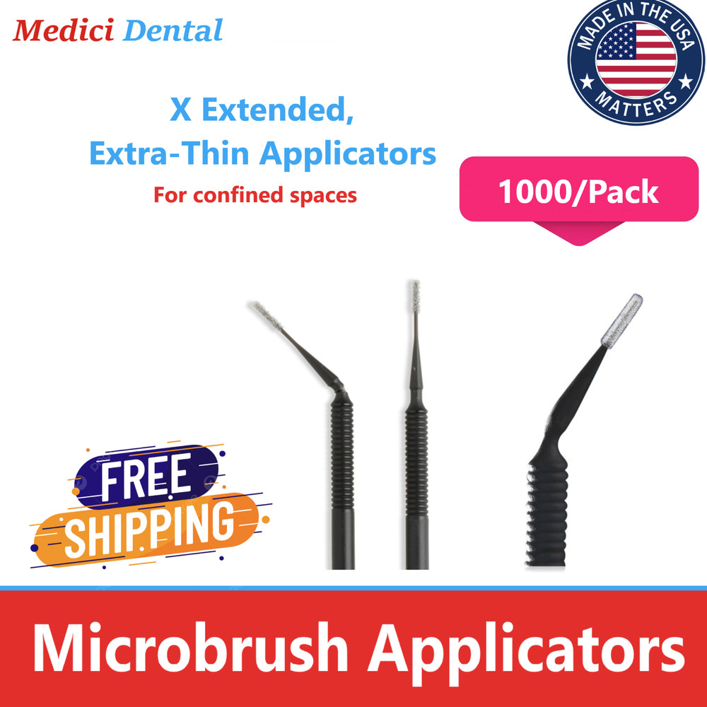 Microbrush X Extended, Extra-Thin Applicators, Black, 1000/Pk, Bendable up to 90