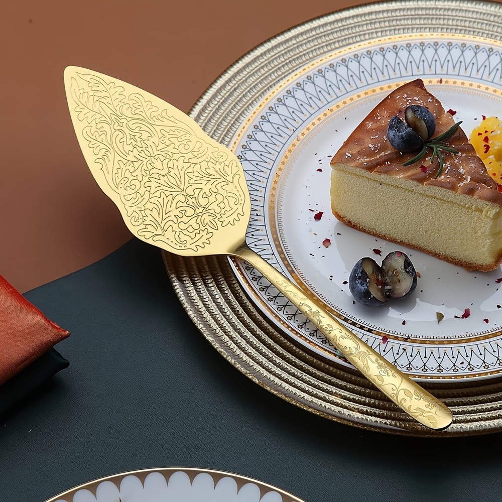 Gold Wedding Cake Knife and Server Set,Titanium Gold Plating With Unique Pattern