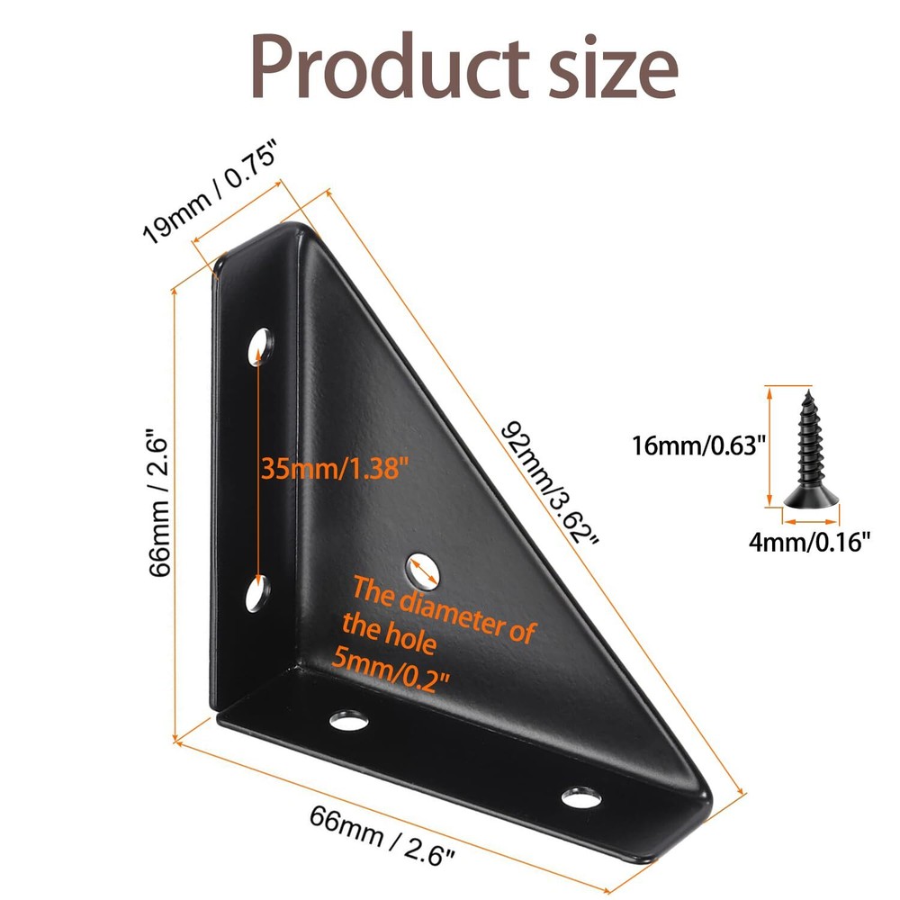 6-Pack Black Bed Corner Support Hidden Triangular Bracket Fastener Steel