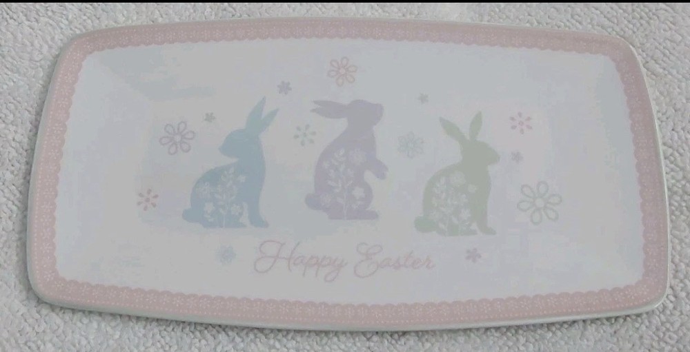 Oneida Easter Bunny Serving Tray Porcelain Platter 13" Spring Decor