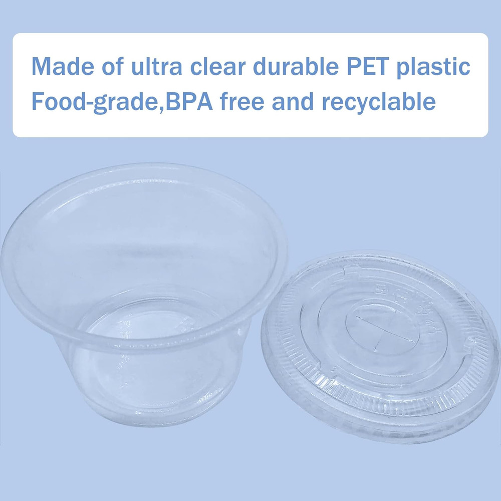 50 Pack 8 OZ Disposable Plastic Cups with Lids,Clear Portion Cups with Flat Lids
