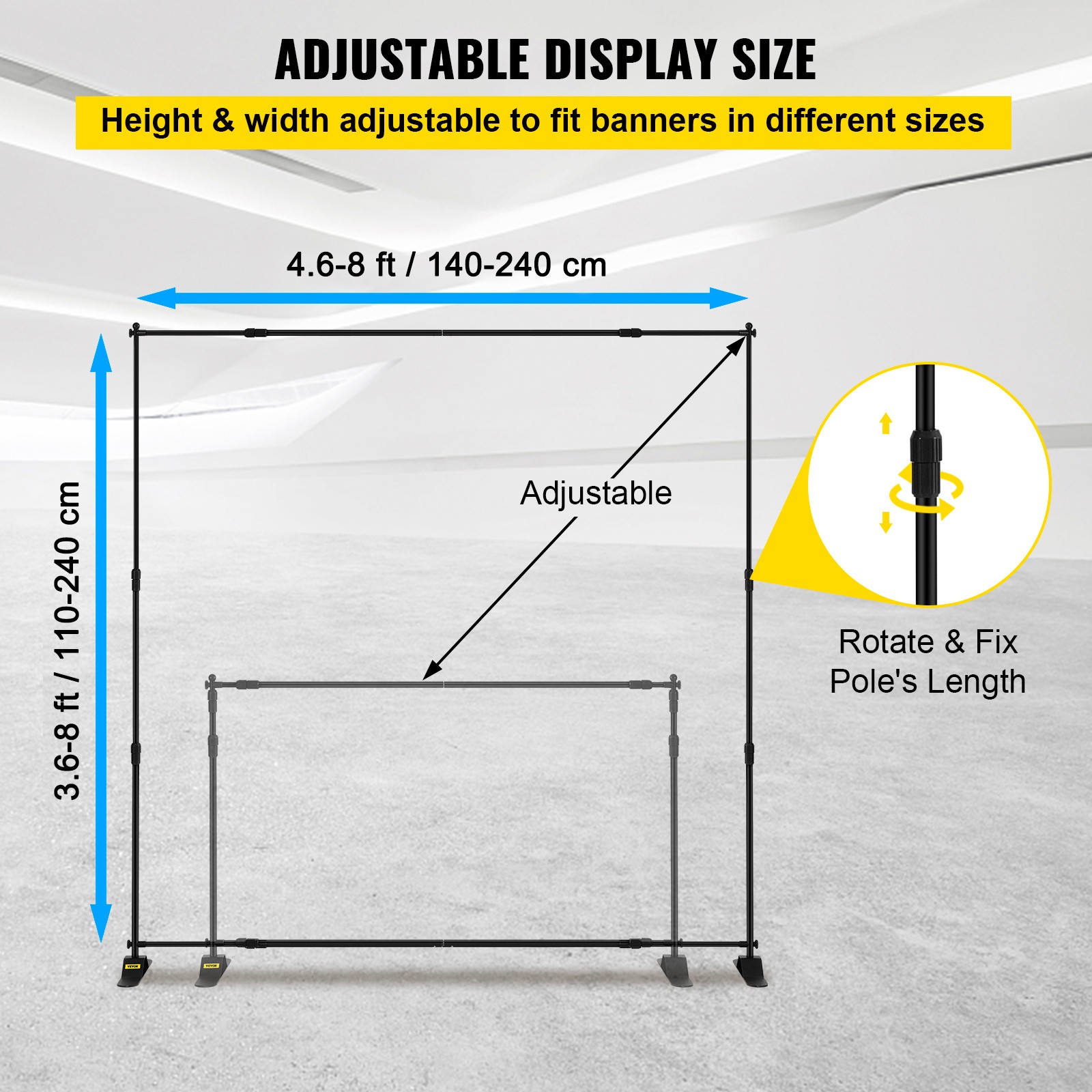 VEVOR 8' Display Backdrop Banner Stand Adjustable Telescopic