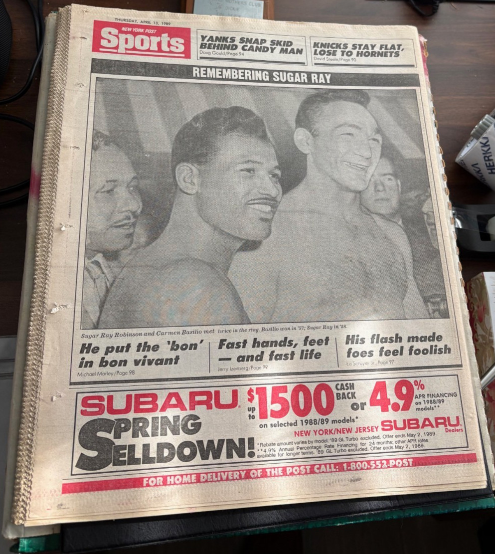 New York Post Newspaper April 13, 1989 So Long Sugar - Ray Robinson Death