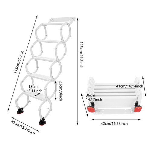 5 Steps Ladder Step Ladders Retractable Folding Stair Telescoping Wall Mounted