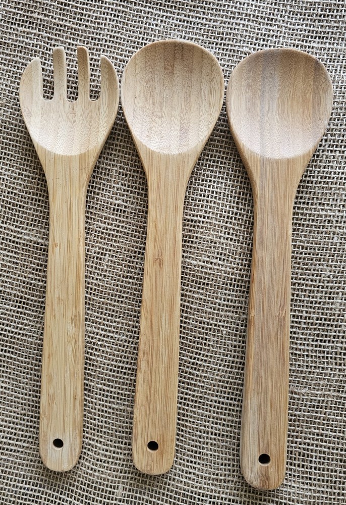 3 Core Kitchen Bamboo Utensils Spoons Salad Set 12"