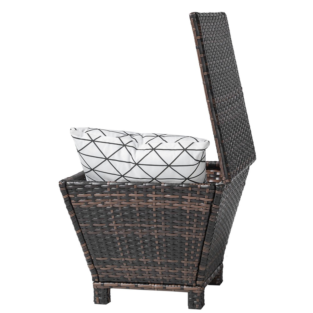 Outdoor PE Wicker Side Table with Storage, Small Patio Storage Bin Container