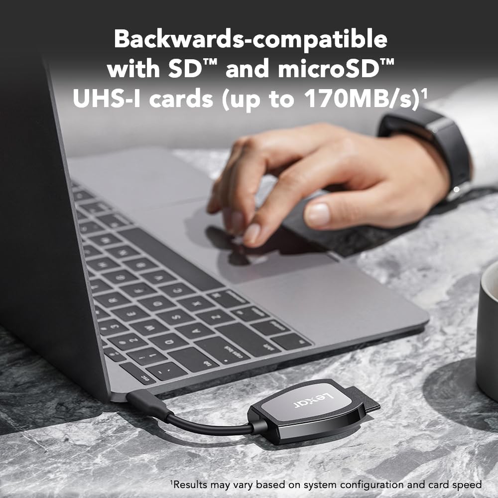Lexar Professional USB 3.2 Type-C Dual-Slot Reader, Supports SD and microSD U...