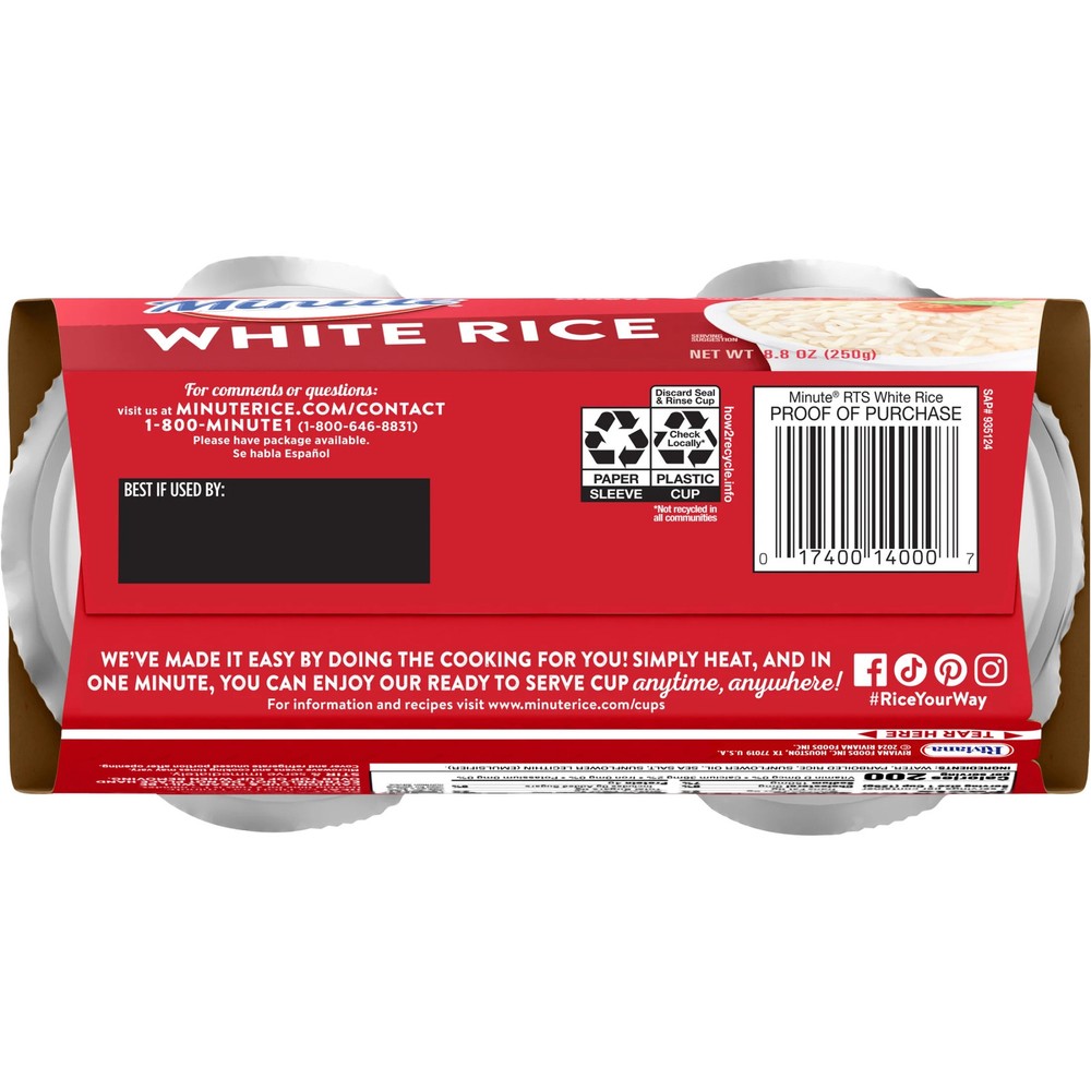 Microwaveable White Rice Cups Gluten Free