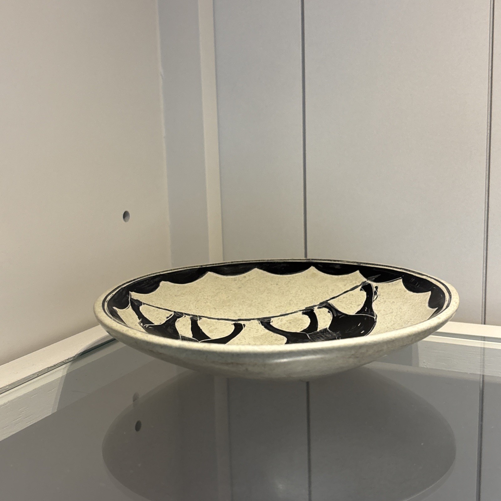 Kenya African Hand Carved Soapstone Dish Hand Painted Black White Elephants