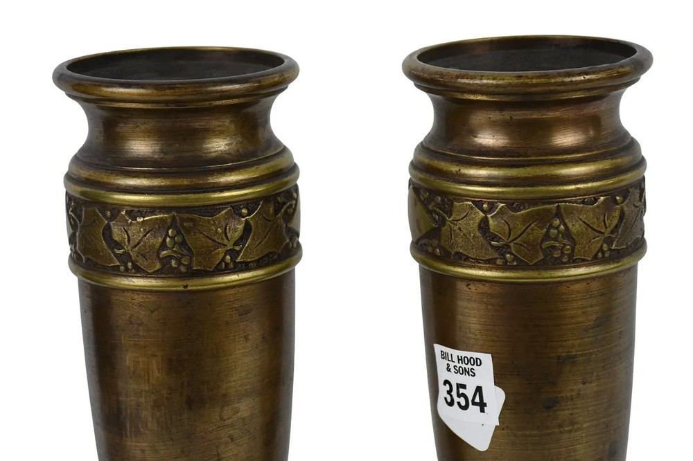 Pair Bronze Urn/Vase, 10"h x 4"d with inserts