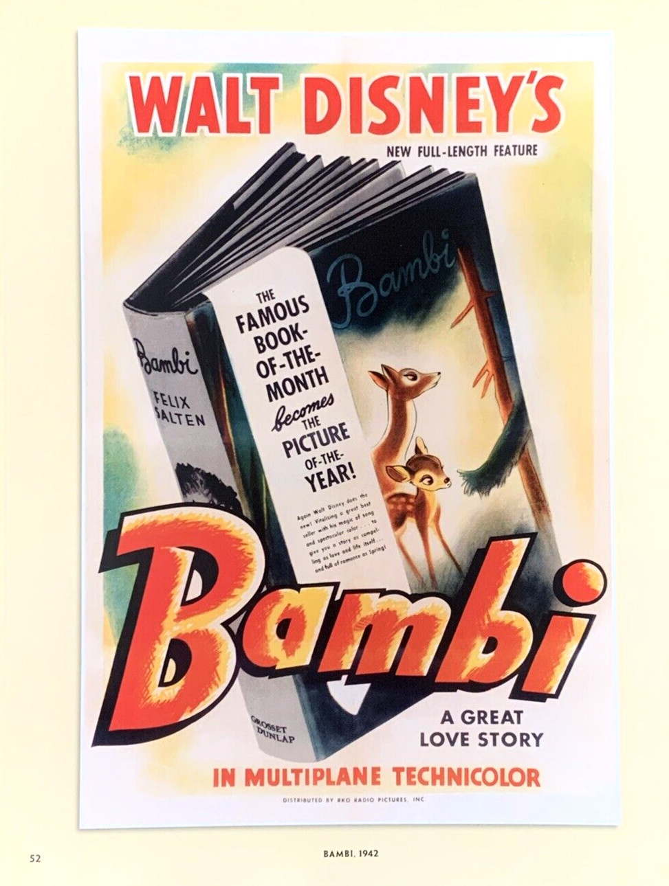 Bambi Movie Poster 1942 A Great Love Story Walt Disney RKO Radio Pictures #0037