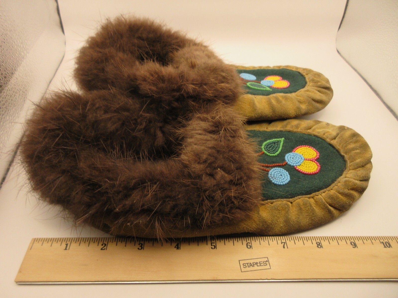 Antique Native American Indian Ojibwe Leather Beaded Moccasins Adult Baby