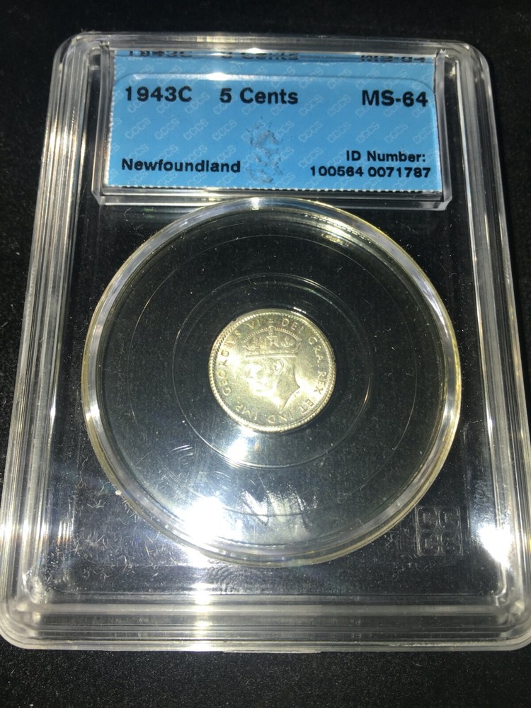 1943c,  CCCS Graded Newfoundland Five Cent, **MS-64**