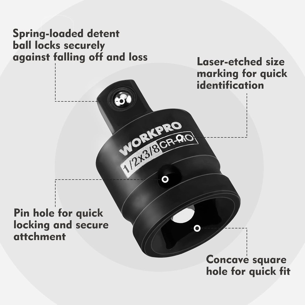 WORKPRO 4-Piece Impact Socket Adapter and Reducer Set, 1/4", 3/8", 1/2" Drive So