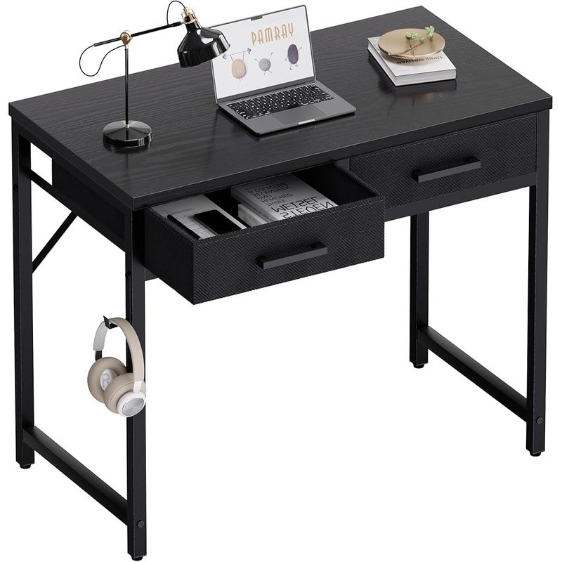 Compact Computer Desk W/ Storage Drawers Small Spaces Home Office Study Black