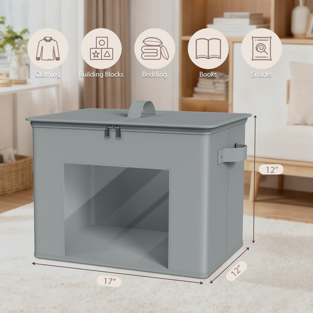 Fabric Storage Bins with Lid 4-Pack Stackable Closet Storage Bins Sweater Org...