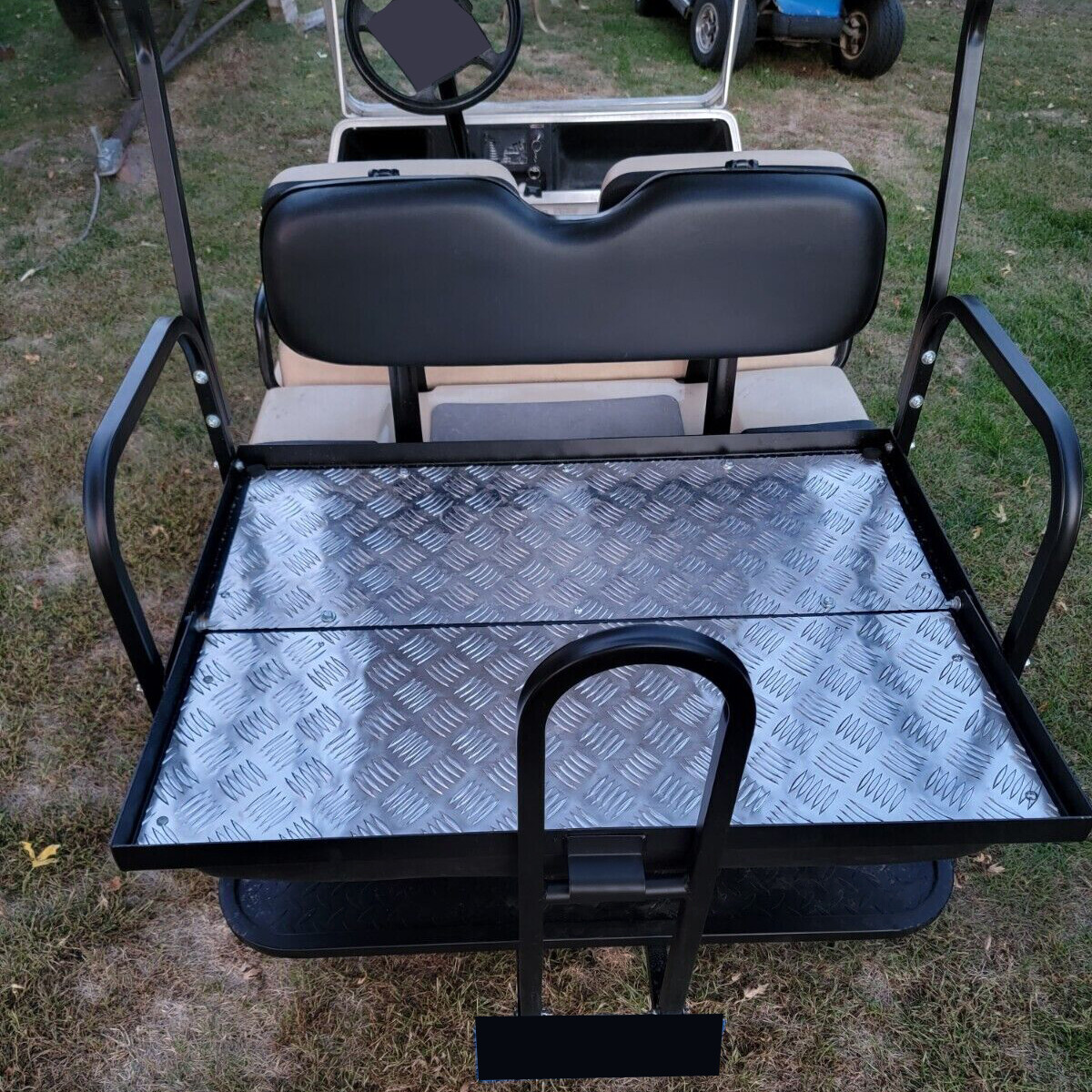 For 1982-2000 Club Car DS Golf Cart Flip Folding Rear Seat Kit w/ Grab Bar black