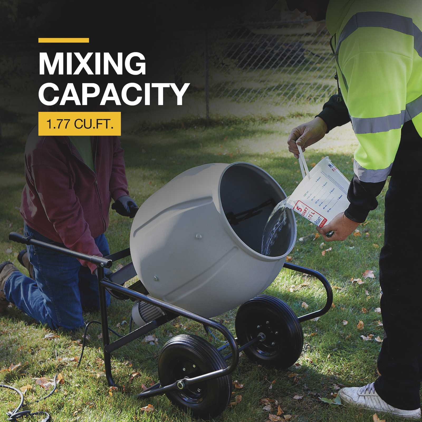 Klutch Electric Cement Mixer, 3.5 Cu. Ft. Poly Drum, 1/2 HP, 120V Electric