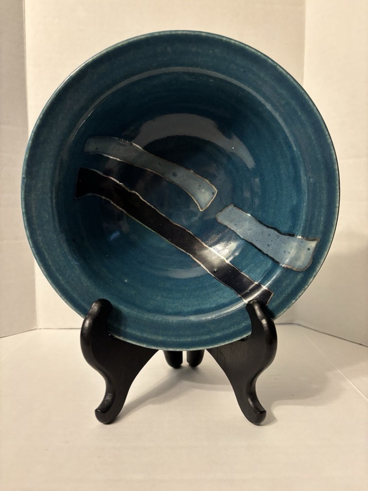Handcrafted Ceramic Art Pottery Dish, Teal Blue, 7”