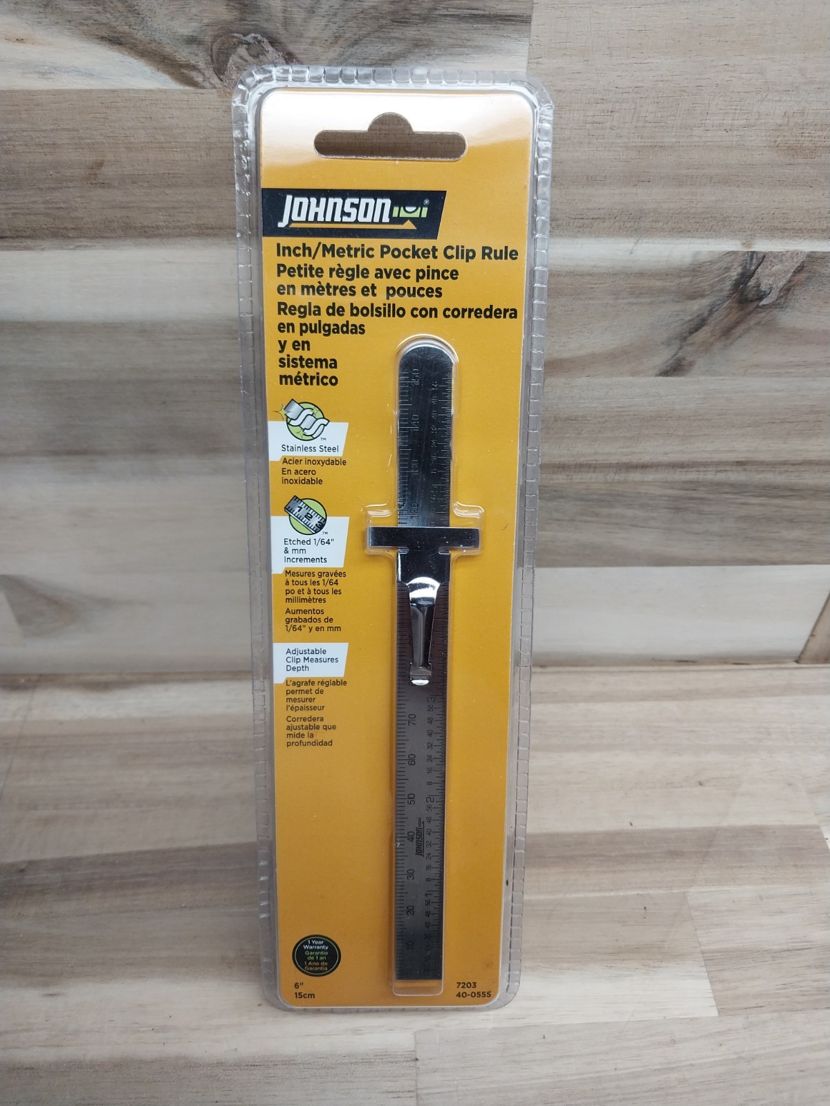 Johnson Sliding Pocket Clip Rule 6"/15cm 7203, 40-0555 Stainless Steel