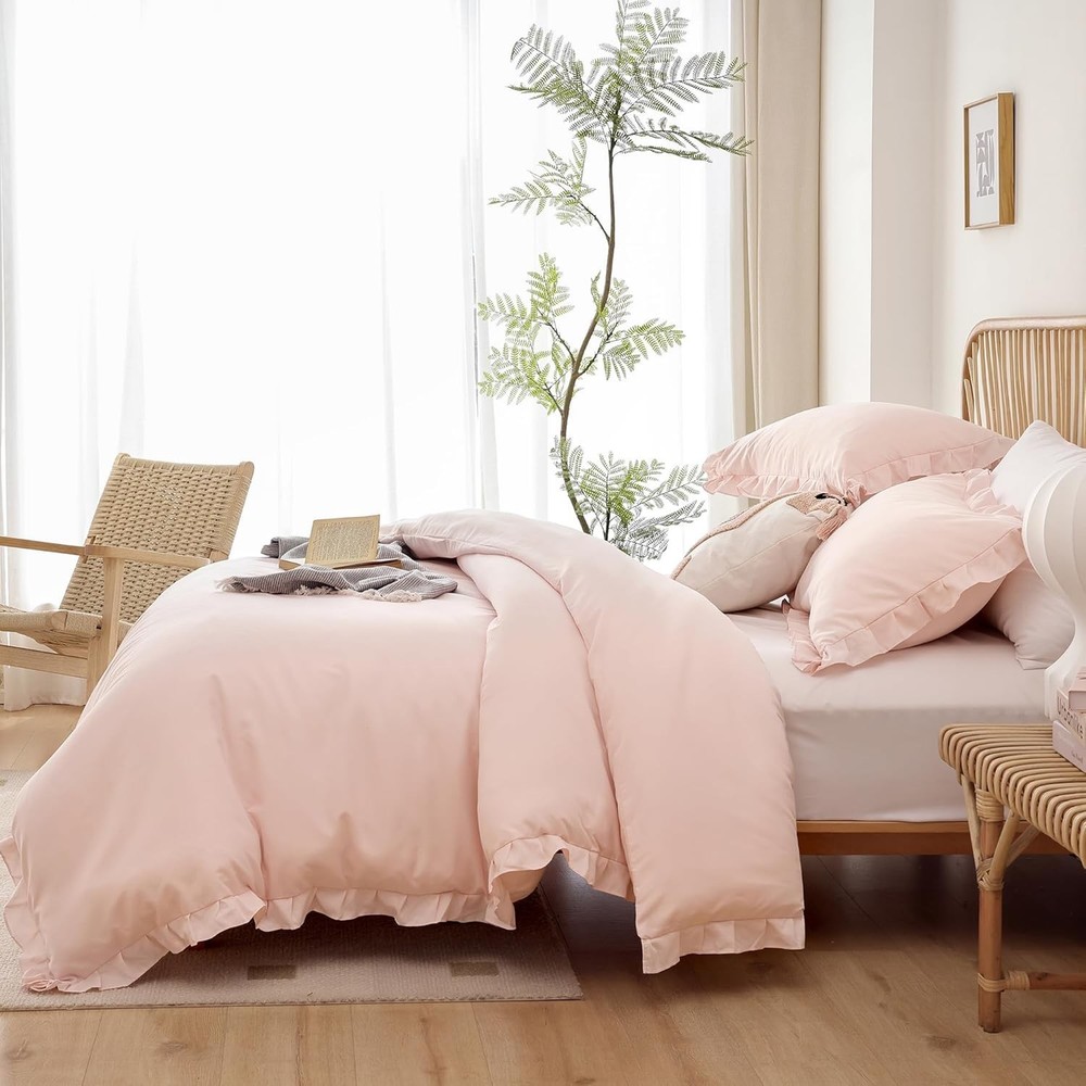 Soft Fluffy Comforter Set 3PCS 1 Ruffled Blush Comforter Set & 2 Pillowcases