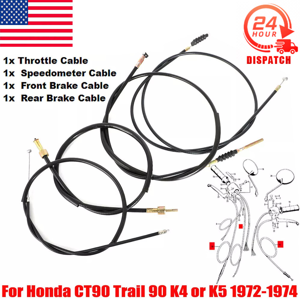 For Honda CT90 Brake Cable Throttle Cable Speedometer Cable Trail 90 1972-74 US