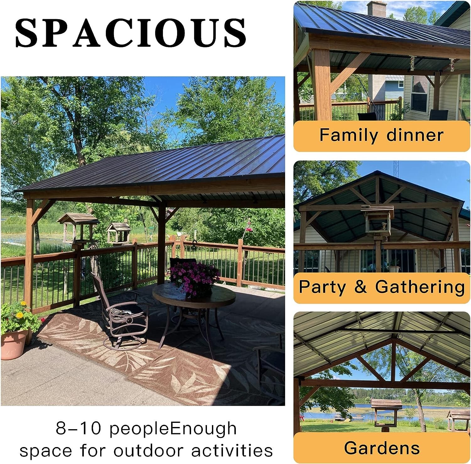 Domi 12' x 14' Outdoor Hardtop Gazebo w/Galvanized Steel Canopy(Wood Looking)