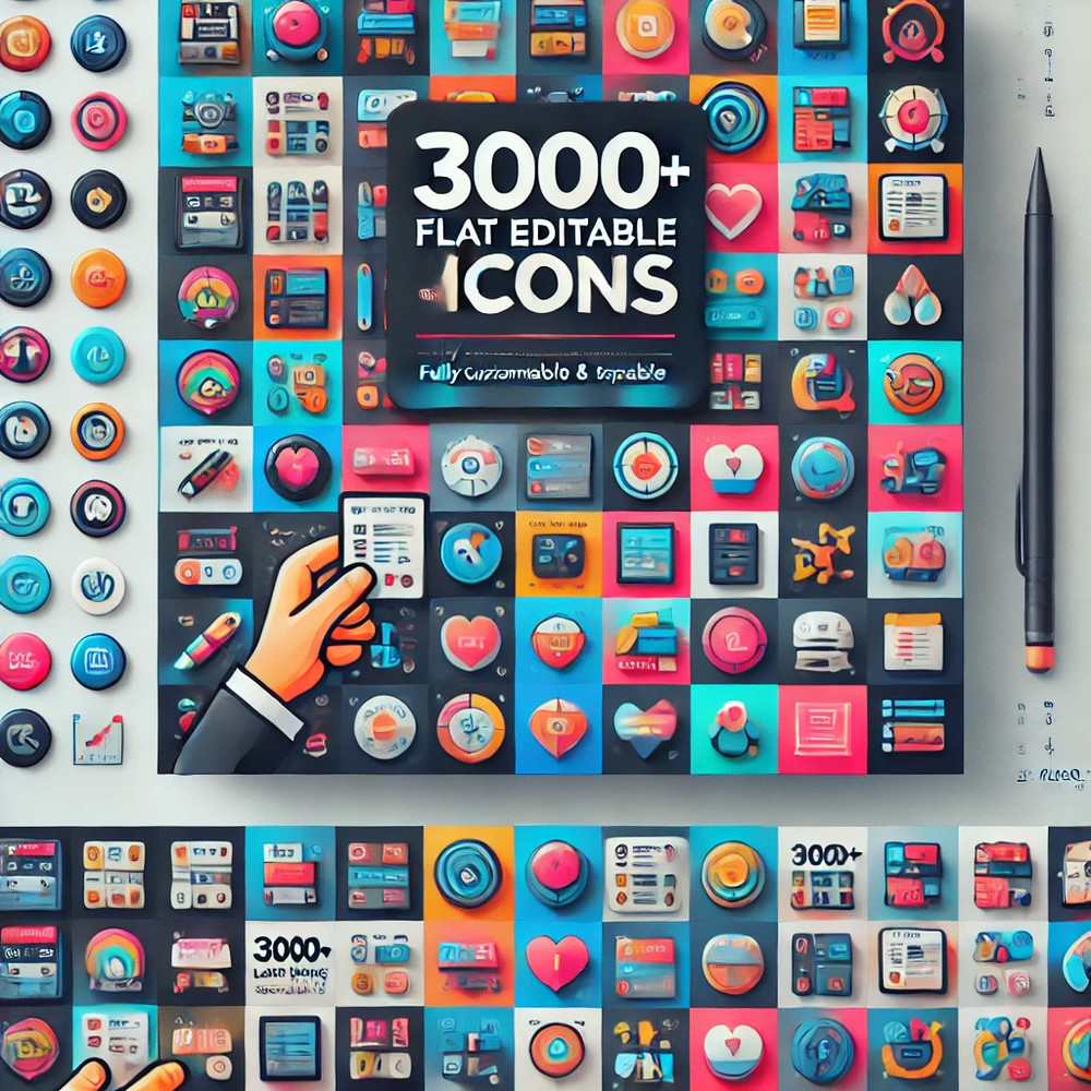 Collection Pack 3000 Icons Set - Flat Editable Icons