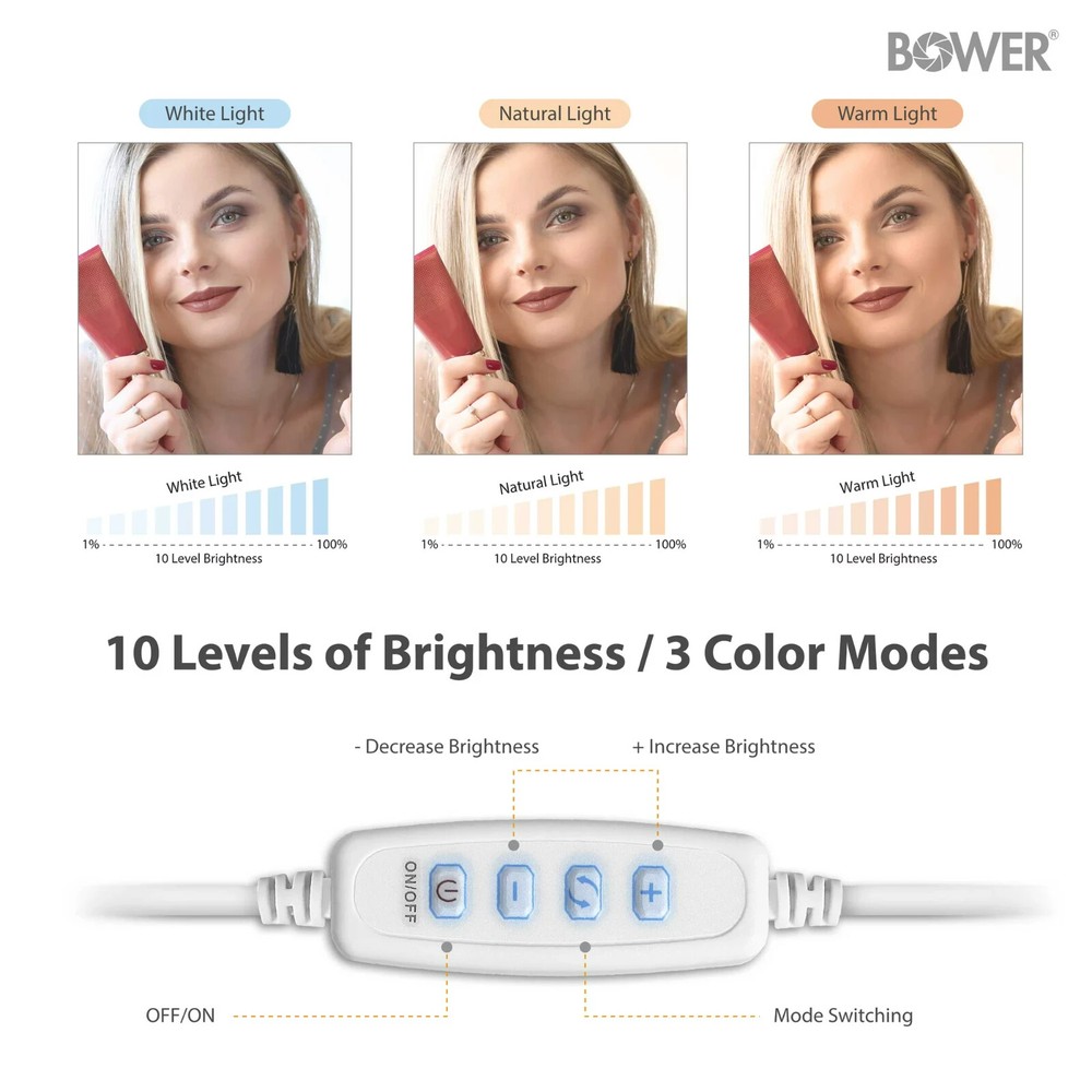Bower 24-Inch Flexible LED Ring Light Desk clip - Multiple Brightness Settings