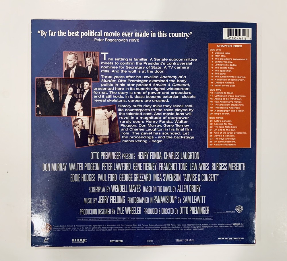 Advise & Consent | Laserdisc (LD) LIKE NEW!