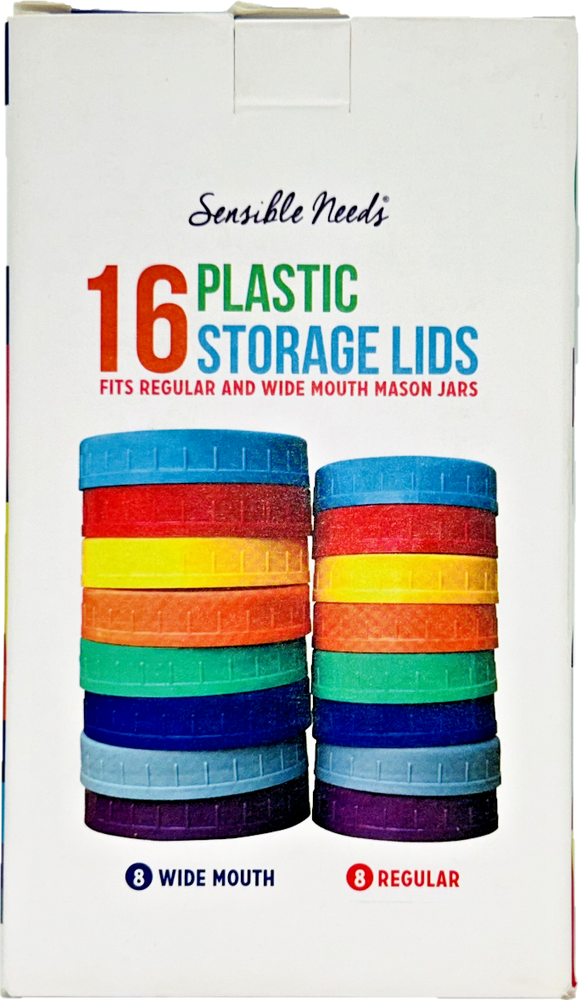 Sensible Needs 16 Pack Colored Plastic Storage Lids Mason Jar 8 Regular &Wide