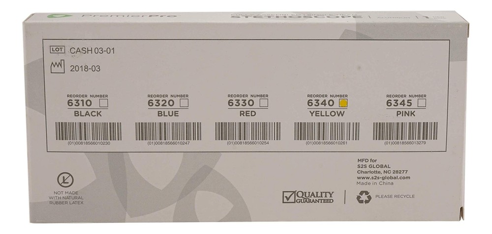 PremierPro Single-Head Stethoscope 6340 (2 Pack) 30 in Yellow