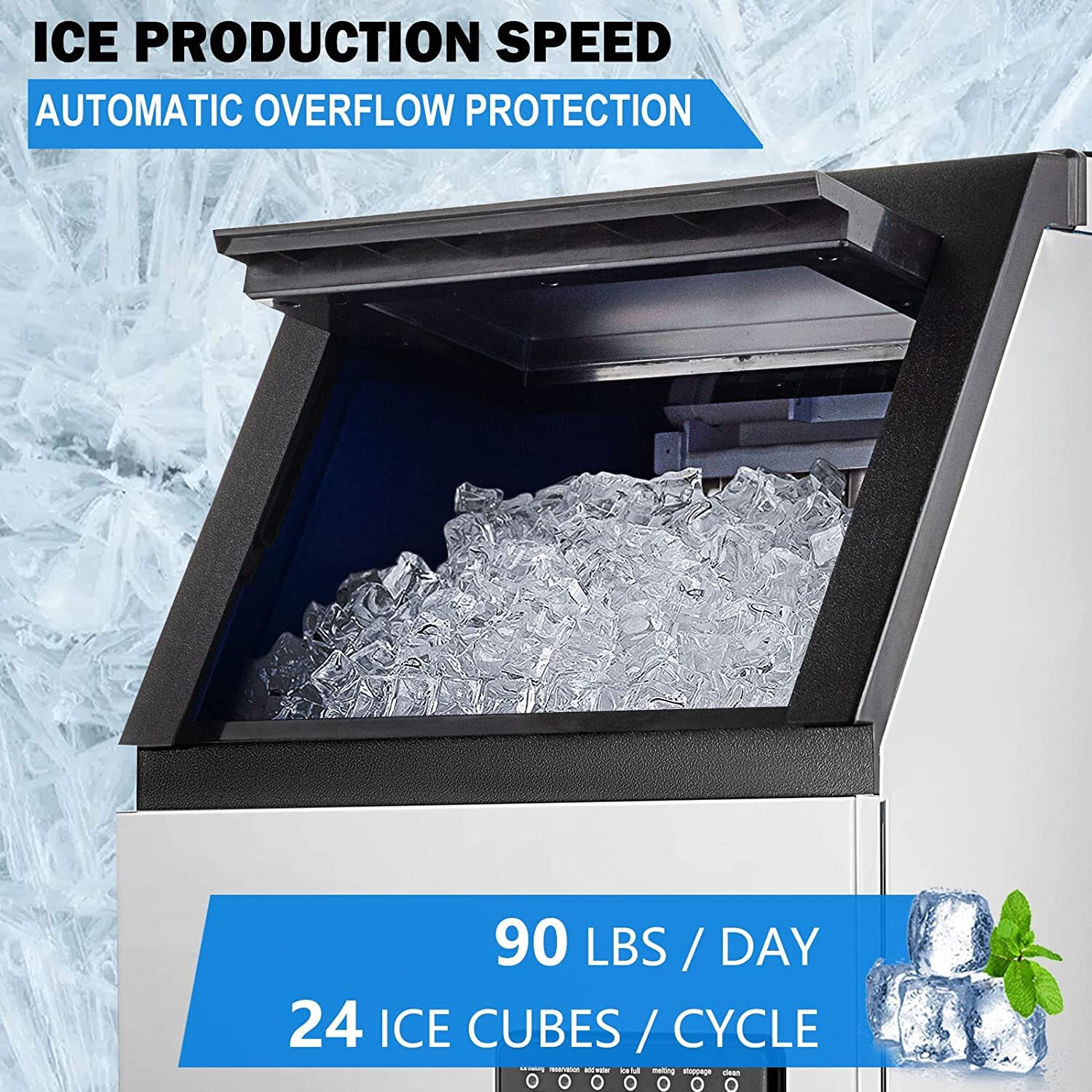 150LBS/24H Commercial Ice Maker Built-in Undercounter Ice Cube Machine Automatic