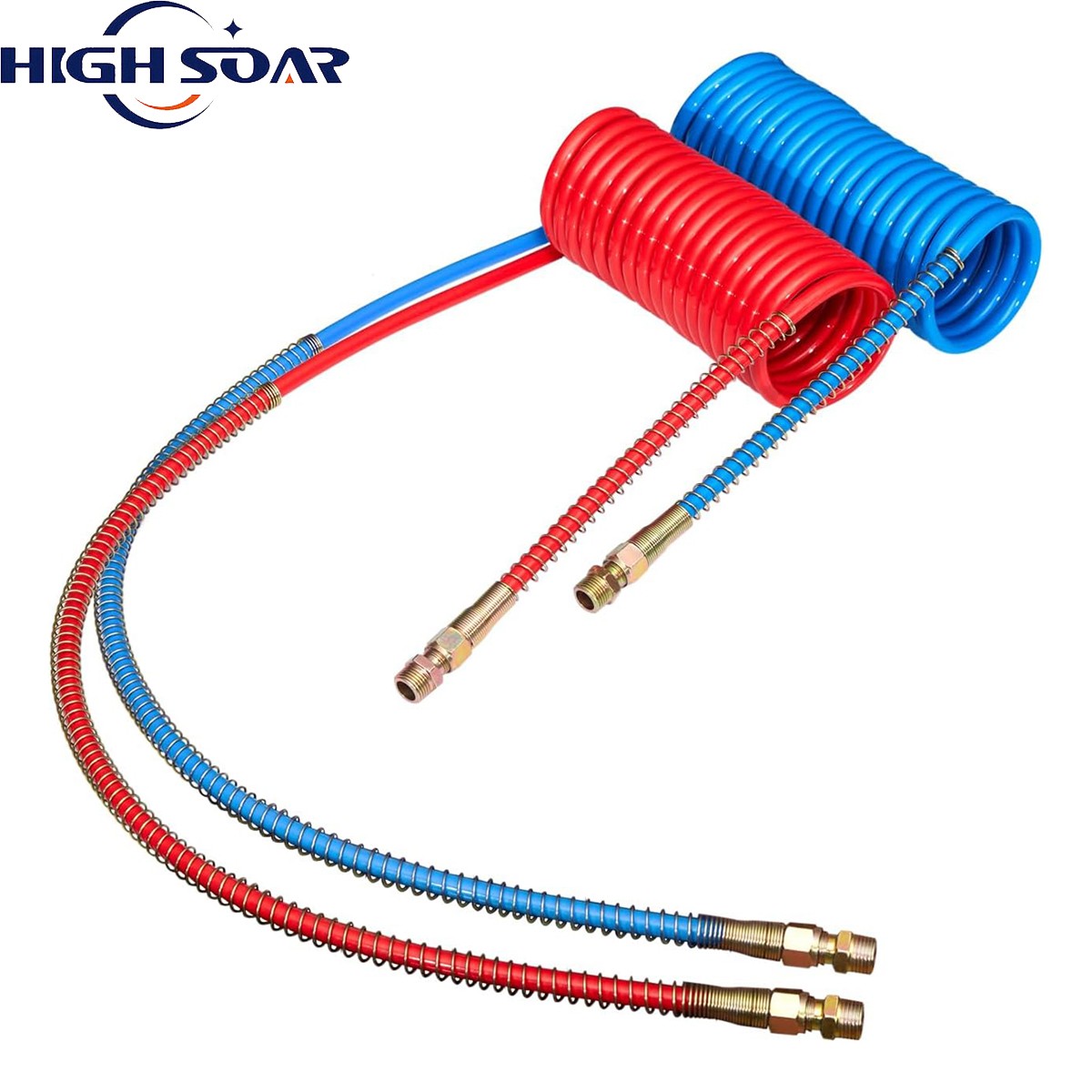15' Red And Blue Coil Coiled Air Line Hose Set Trailer Brake 1/2" Fittings