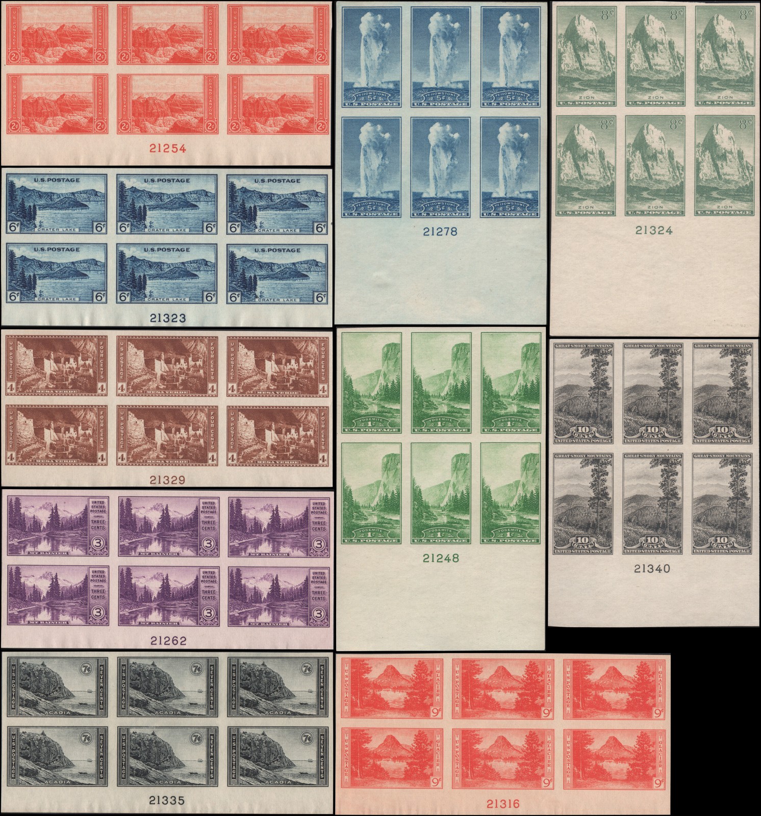 US #756-765 set NGAI plate blocks of 6