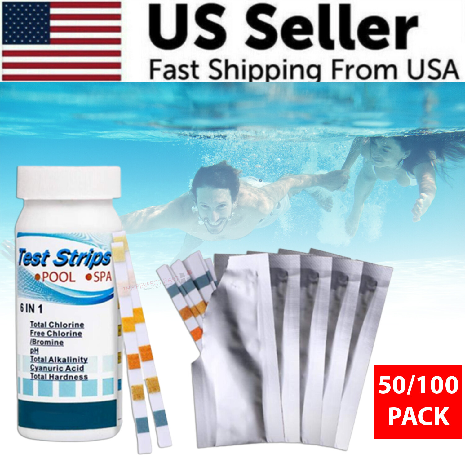 6 IN 1 Chlorine Dip Test Strips Hot Tub SPA Swimming Pool PH Tester Paper Bottle