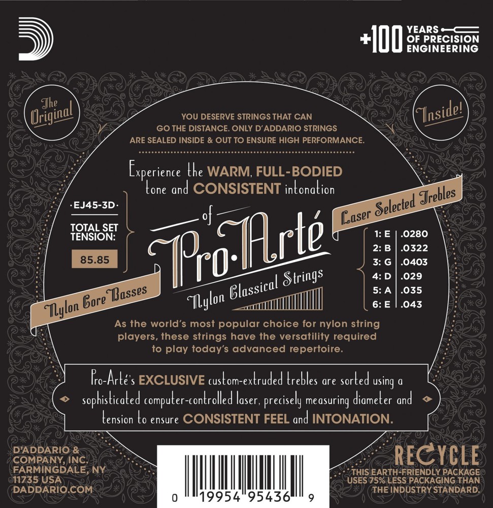D'Addario EJ45-3D Pro-Arté Normal Tension Classical Guitar Strings 3 Sets EJ45