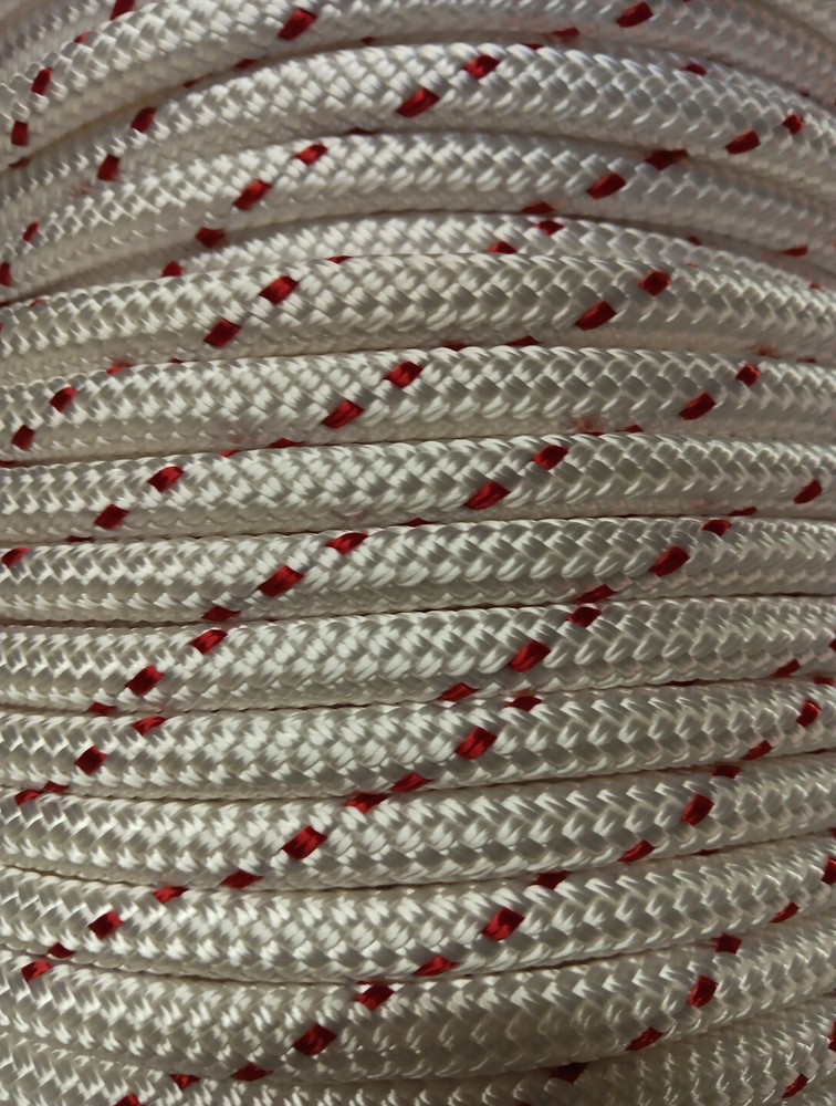 3/8 " x 40 ft. Double Braid-Yacht Braid Polyester Rope Hank.white W Red Tracer