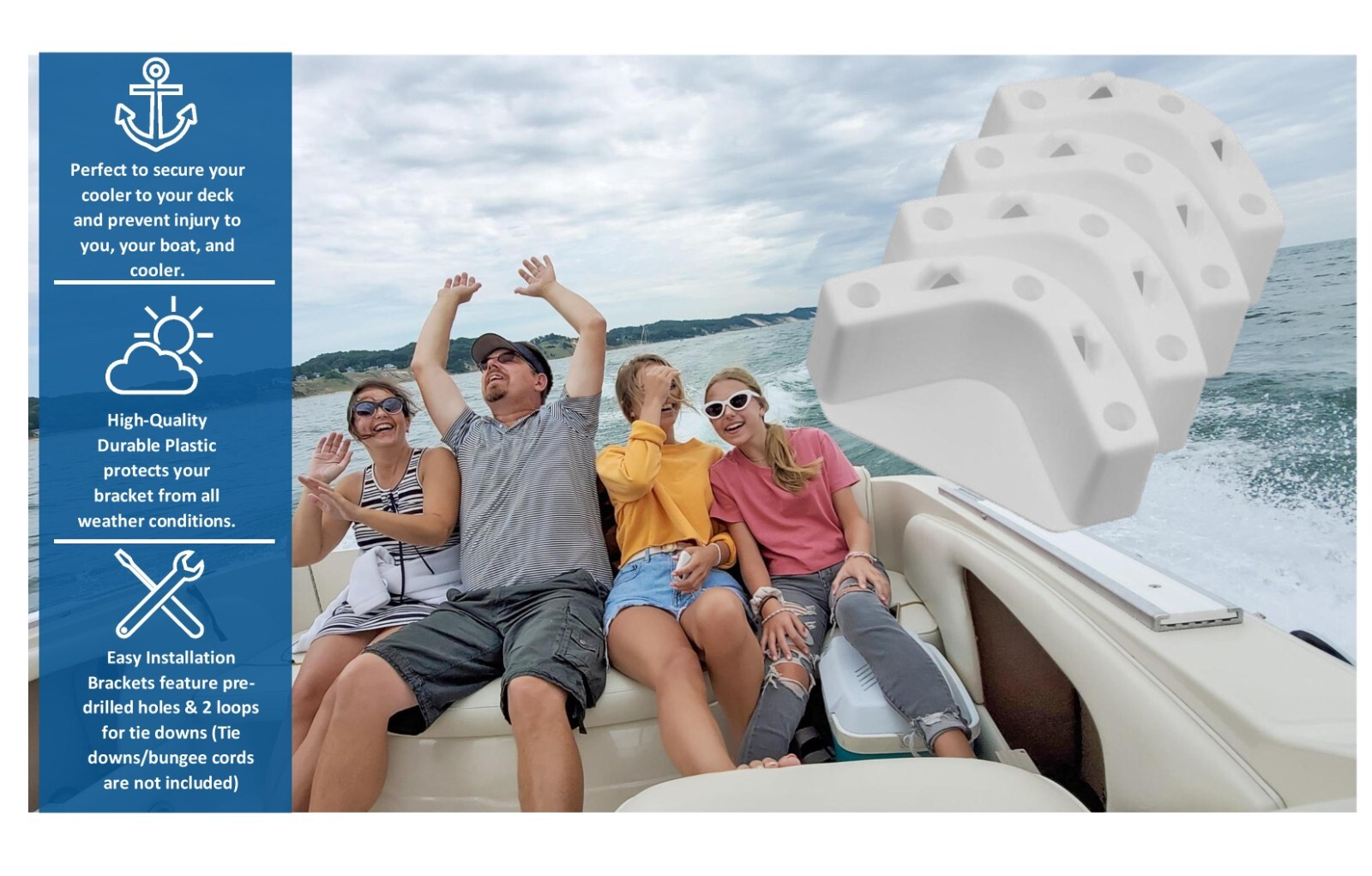 White BOAT MARINE COOLER MOUNTING BRACKETS FOR YETI IGLOO ENGLE COLEMAN (4 Pk)