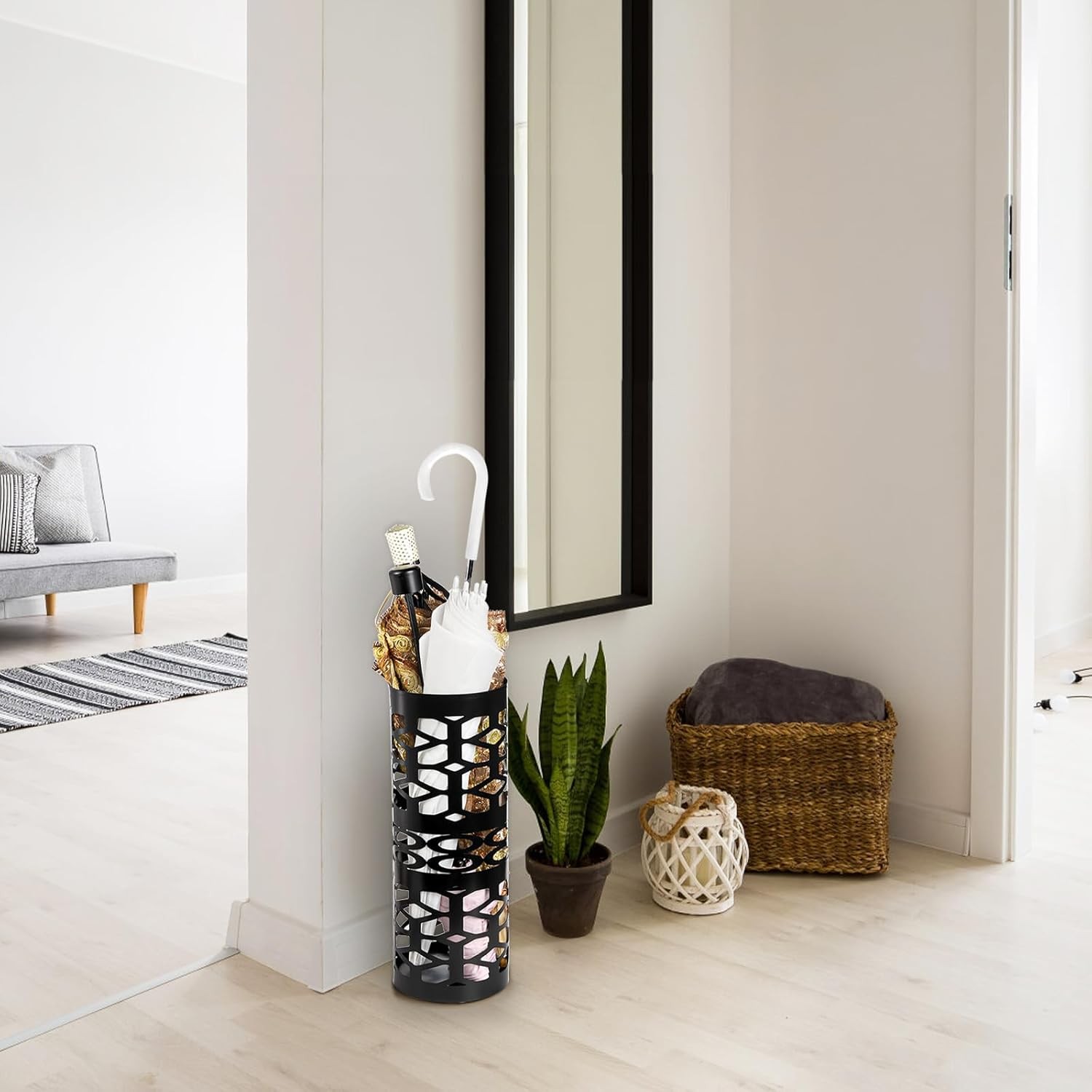 ZENFUN Umbrella Stand, Black Metal Umbrella Holder Freestanding, Cane Walk Stick