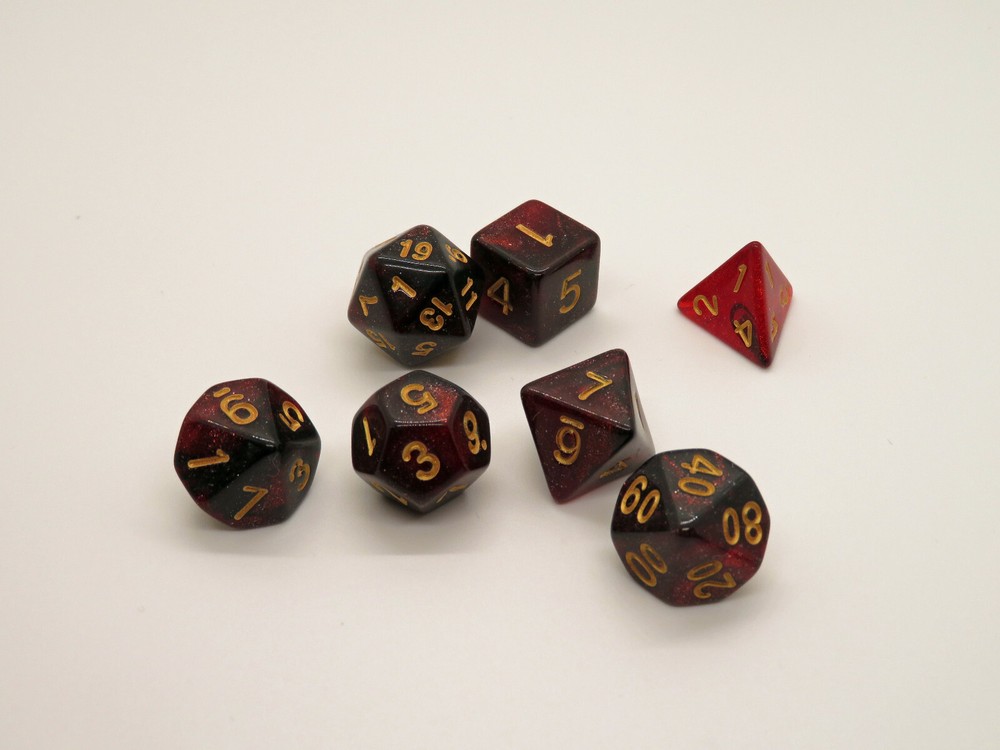 D&D RPG 7 Piece Dice Set Deep Space Red With Dice Bag! 445