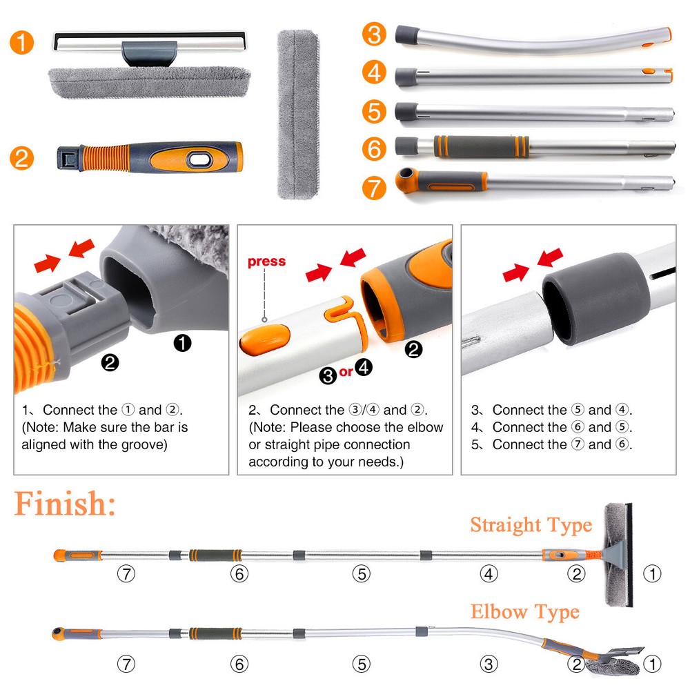 103'' Extendable Window Cleaner Telescopic Squeegee Long Handle Washer Scrubber