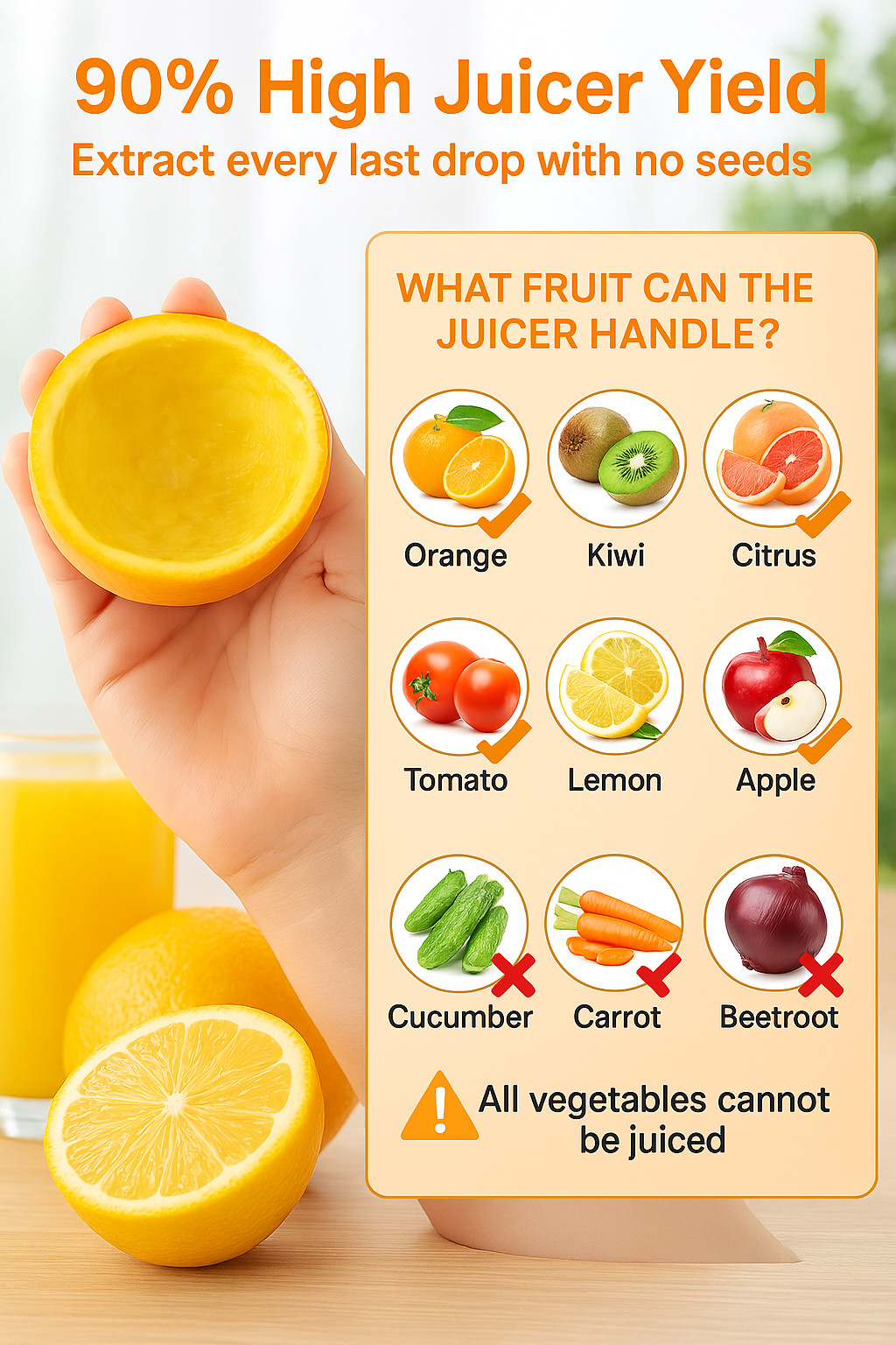 Electric Citrus Juicer Rechargeable Hands-Free Masticating Orange Lemon Squeezer